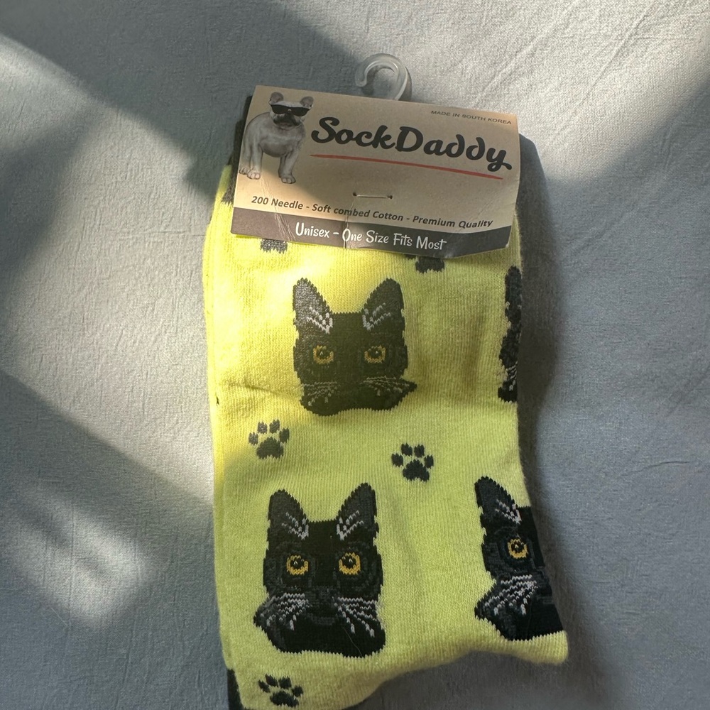 NWT Neon Green with Black Cat Socks - One size fits all! Sock Daddy